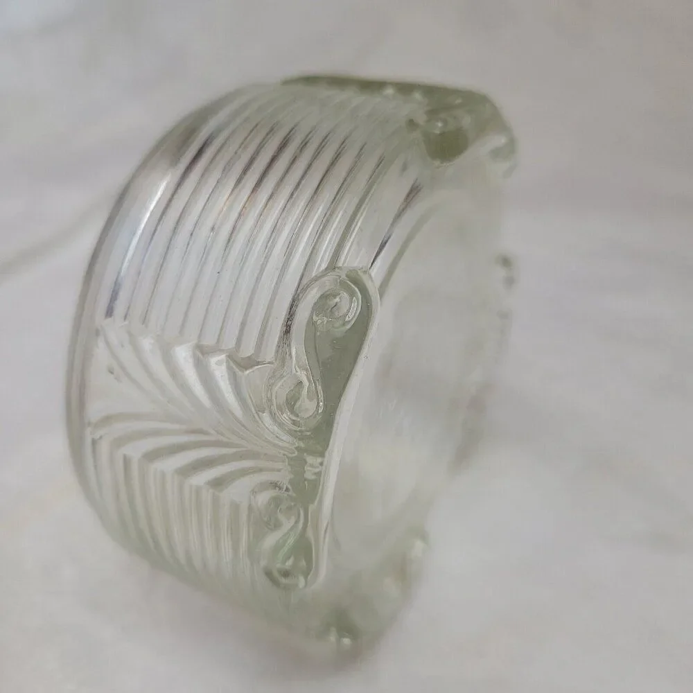 Powder Jar glass w/lid Art Deco MCM brass bronze antique raised vintage EUC